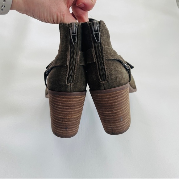 Crown Vintage Mason Suede Open Toe Boho Booties in Olive 9.5 - Picture 3 of 8